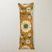 Herfst Retro Boho Mosterd Bloemen Patroon Lichaamskussen (Achterkant (Verticaal))