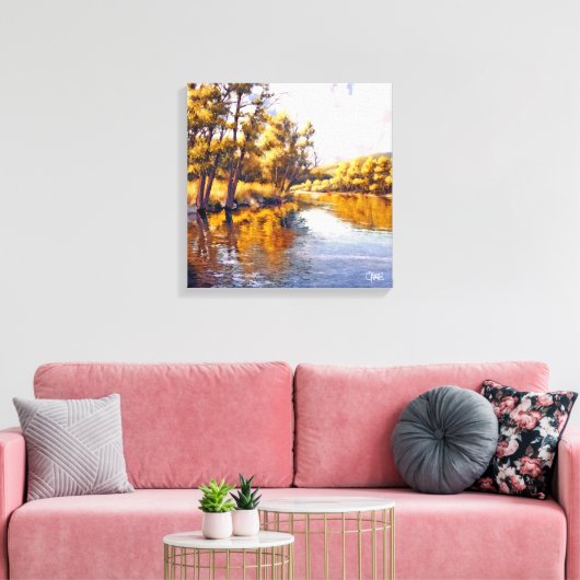 Herfst River landschapsschilderij Canvas Afdruk (Insitu (Woonkamer))