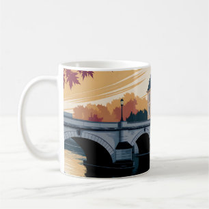 Herfst Rivier Europees Stads Illustratie Kunst Koffiemok