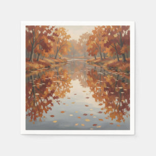 Herfst Rivier Reflectie Oranje Bomen Val  Servet