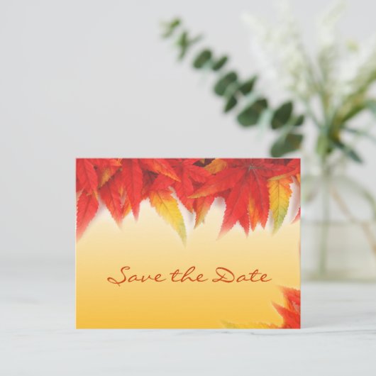 Herfst rode bladeren bruiloft, behalve de date bri aankondigingskaart (Staand voorkant)