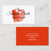 Herfst Rode Waterverf Apple School Leraar Visitekaartje (Voorkant / Achterkant)