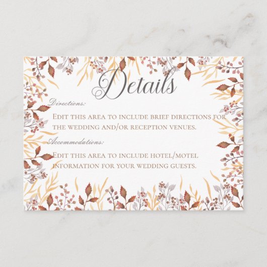 Herfst Roest & Bruin Boho Moderne Details Bruiloft Informatiekaartje (Voorkant)