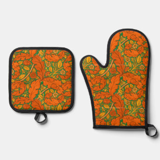 Herfst roest William Morris bloemmotief Acanthus & Ovenwant & Pannenlap Set