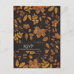 Herfst Roestig Gouden Bladeren Elegante Trouw-RSVP Uitnodiging Briefkaart
