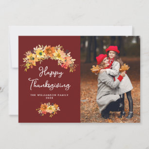 Herfst roestige bloemige Happy Thanksgiving kaart
