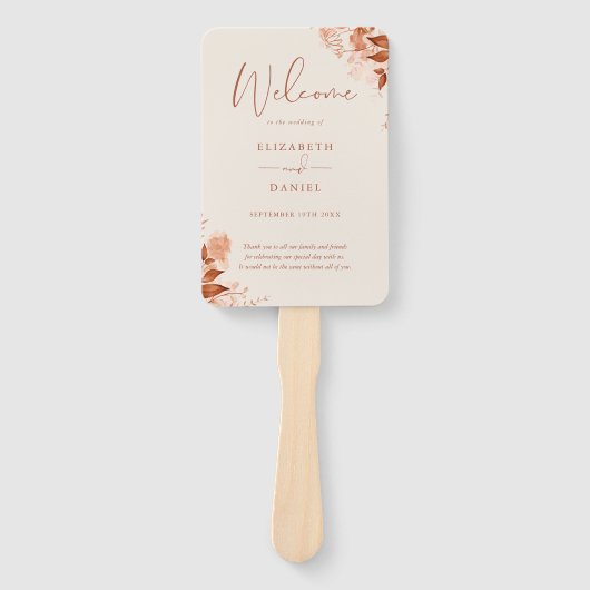 Herfst Roestige Bloemige Trouwprogramma Handwaaier (Voorkant)