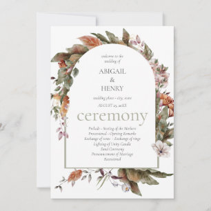 Herfst Romance Bloemen Wedding Ceremony Programma' Kaart