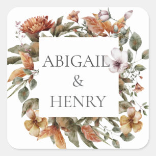 Herfst Romance Boog Bloemen Huwelijk Vierkante Sticker