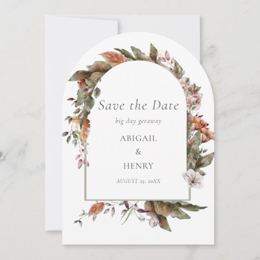 Herfst Romance Boog Bloemenbruiloft Save the date Kaart (Voorkant)