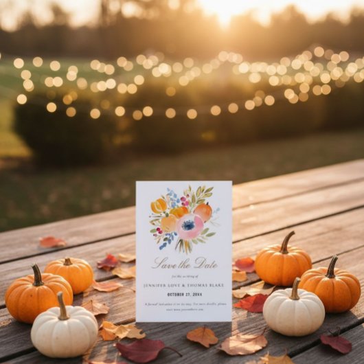 Herfst Romance Pompoenen & Vallende Bladeren Trouw Save The Date