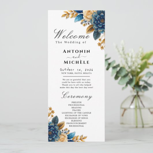 Herfst Romance Waterverf Bloemenbruiloft programma (Staand voorkant)