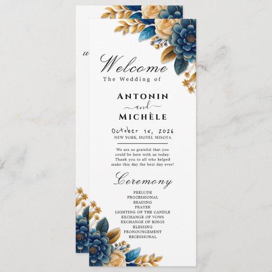 Herfst Romance Waterverf Bloemenbruiloft programma (Voorkant / Achterkant)