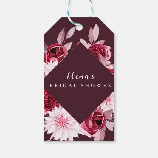 Herfst Romantiek Gouden Frame Bloemige bruidsdouch Cadeaulabel (Voorkant)