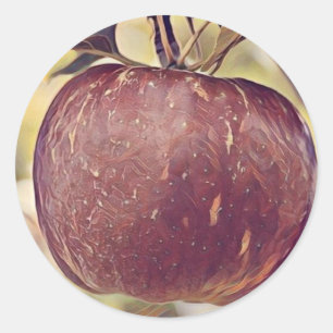 Herfst rood appelfruit en laat waterverf achter ronde sticker