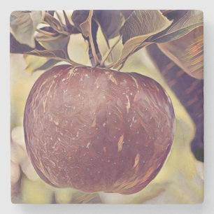 Herfst rood appelfruit en laat waterverf achter stenen onderzetter