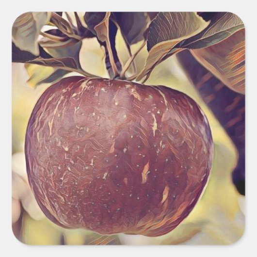 Herfst rood appelfruit en laat waterverf achter vierkante sticker (Voorkant)