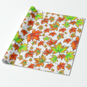 Herfst rood groen sinaasappel laat esdoornbladeren cadeaupapier