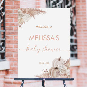 Herfst Roze Bloemen Pompoen Boho Baby shower Welko Poster