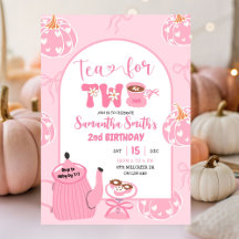 Herfst Roze grillige Retro Tea Girl 2e Verjaardag