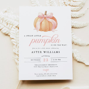Herfst Roze Lint Pompoen Baby Shower Kaart