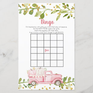 Herfst Roze pomkin Truck Baby shower Bingo Game