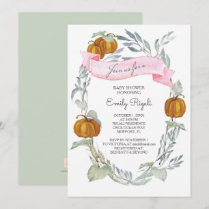 Herfst roze pompoen groen Baby shower Kaart