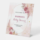 Herfst Roze Pompoen Meisje Baby shower Welkomstbor Reclamebord Met Voetstuk (Voorkant)