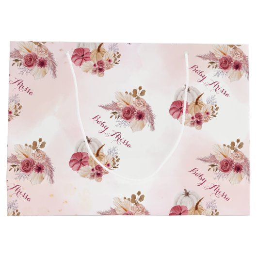 Herfst roze Pompoen Pampas Grass meisje Baby showe Groot Cadeauzakje (Achterkant)