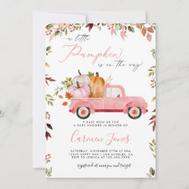 Herfst Roze Pompoen Vrachtwagen Baby shower Invita Kaart