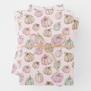 Herfst roze pompoenen inpakpapier vel