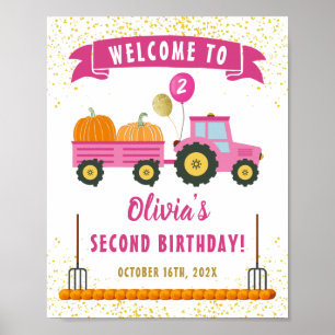 herfst roze roze tractor Girl Birthday Welkom Poster