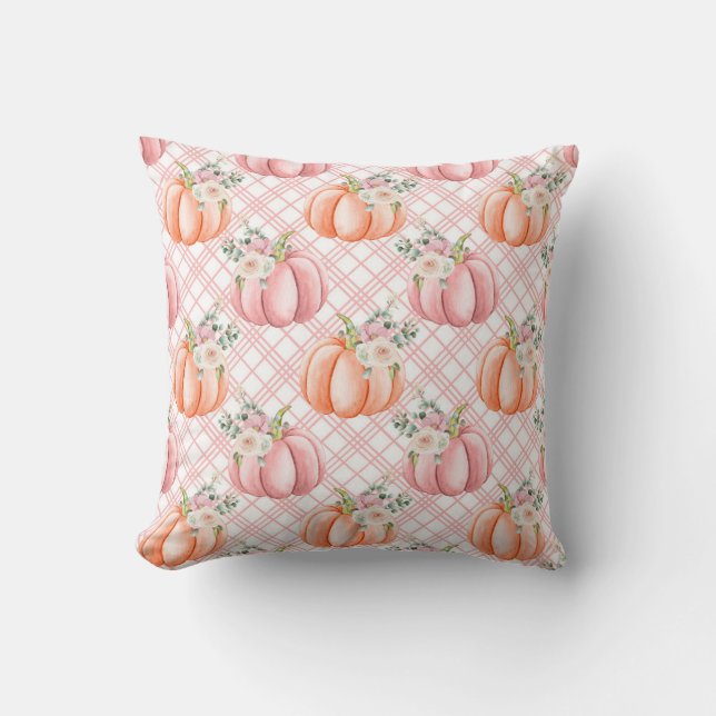  Herfst Roze Waterverf Pumpkin Pillow Kussen (Voorkant)