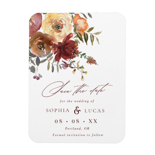 Herfst Rust Burgundy Oranje Script Weduwschap redt Magneet (Verticaal)