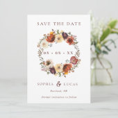 Herfst Rust Burgundy Wreath Wedding Save The Date (Staand voorkant)