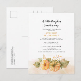 Herfst Rust Leaves Little Pumpkin Girl Baby shower Uitnodiging Briefkaart