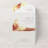 Herfst Rust Oranje Waterverf Trees Foliage Wedding All In One Uitnodiging (Buitenkant)