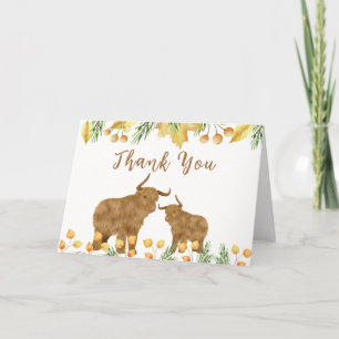 Herfst Rustic Boho Highland Koe Baby shower Bedankkaart
