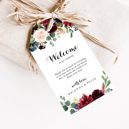 Herfst Rustic Burgundy Calligraphy Wedding Welcome Cadeaulabel