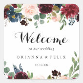 Herfst Rustic Burgundy Calligraphy Wedding Welcome Vierkante Sticker (Voorkant)
