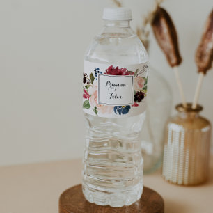 Herfst Rustic Burgundy Modern Calligraphy Wedding Waterfles Etiket