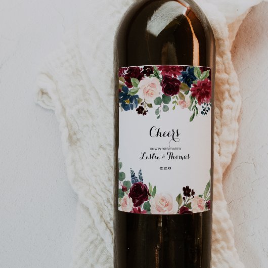 Herfst Rustic Dazzling Burgundy Wedding Wijn Etiket