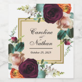 Herfst Rustic Elegant Floral Wedding, vers Wijn Etiket (Enkel label)