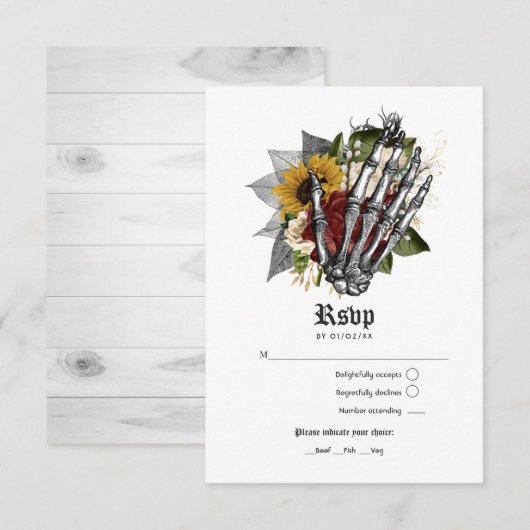 Herfst Rustic Floral Gothic Wedding RSVP Kaartje (Voorkant / Achterkant)