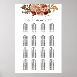 Herfst Rustic Floral Wedding Seating Chart Poster
