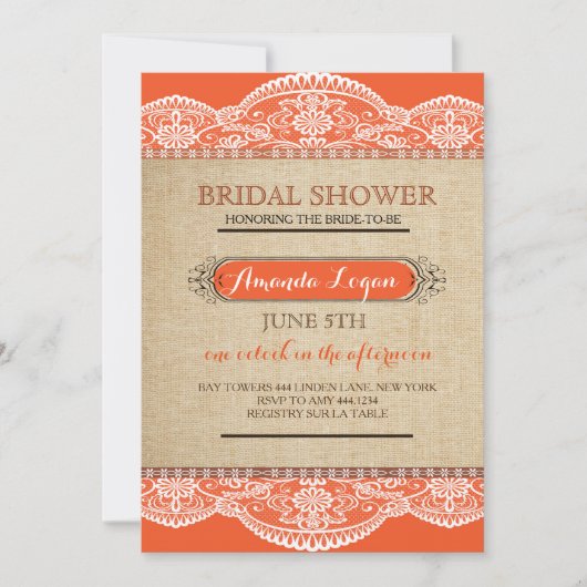 Herfst Rustic Lace Bridal Shower Invitations Kaart (Voorkant)