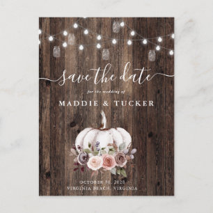Herfst Rustic Pumpkin String Lights Save the Date Aankondigingskaart