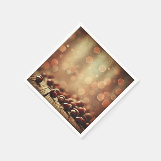 Herfst Rustiek Hout & eikels Bokeh Effect Decoupag Servet (Hoek)