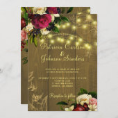 Herfst rustiek hout en twinkle lights bloemenbruil kaart (Voorkant / Achterkant)