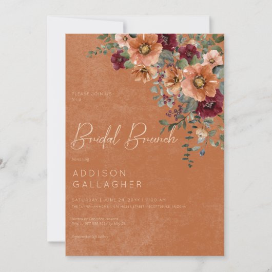 Herfst Rustiek Rust & Wijn Bloemen Bruidsbrunch Kaart (Voorkant)